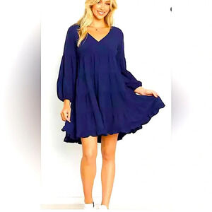 BCBGeneration Smocked A-line Babydoll Dress (Blue, L)